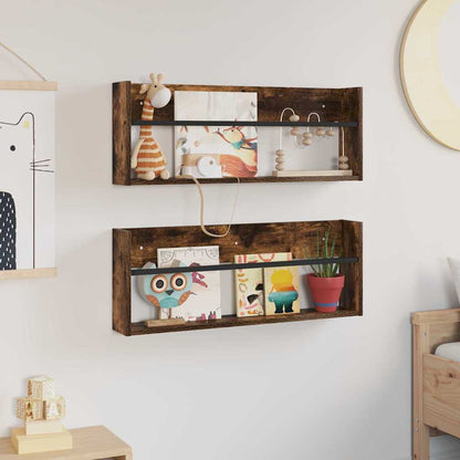 Scaffale per riviste 2 pcs Rovere fumé 80 x 12 x 30 cm - homemem39