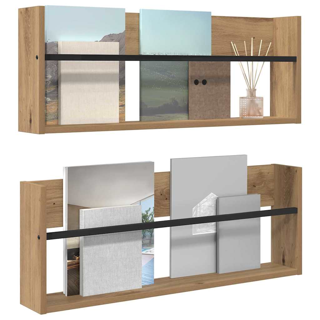 Scaffale per riviste 2 pcs Rovere artigianale 80 x 12 x 30 cm