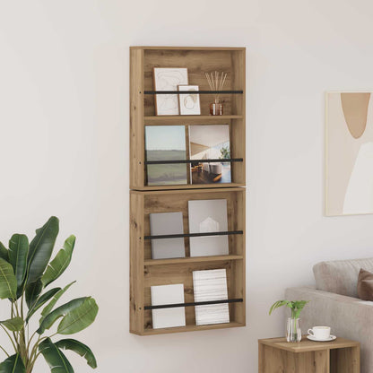 Scaffale per riviste 2 pcs Rovere artigianale 60 x 12 x 70 cm