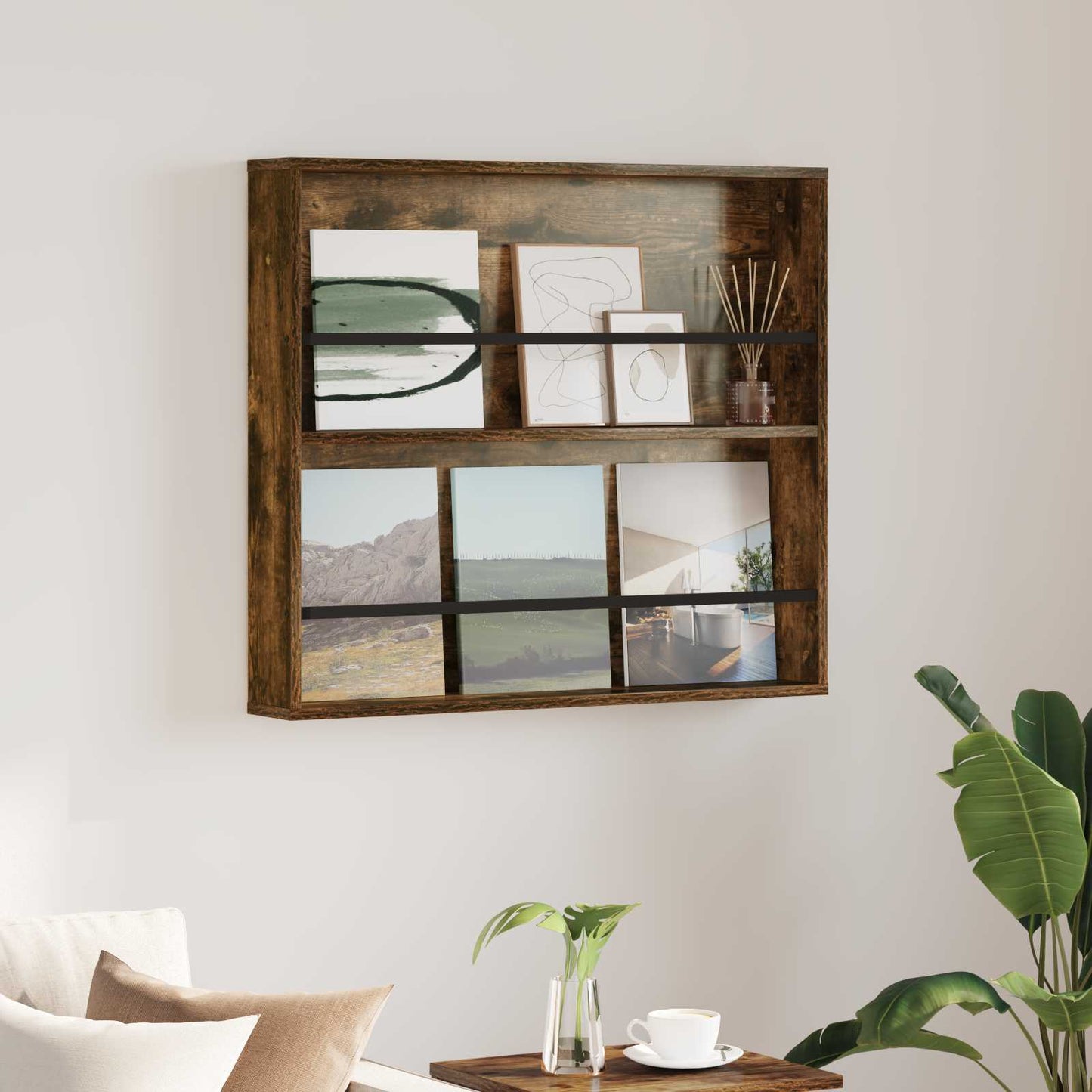 Scaffale per riviste Rovere fumé 80 x 12 x 70 cm