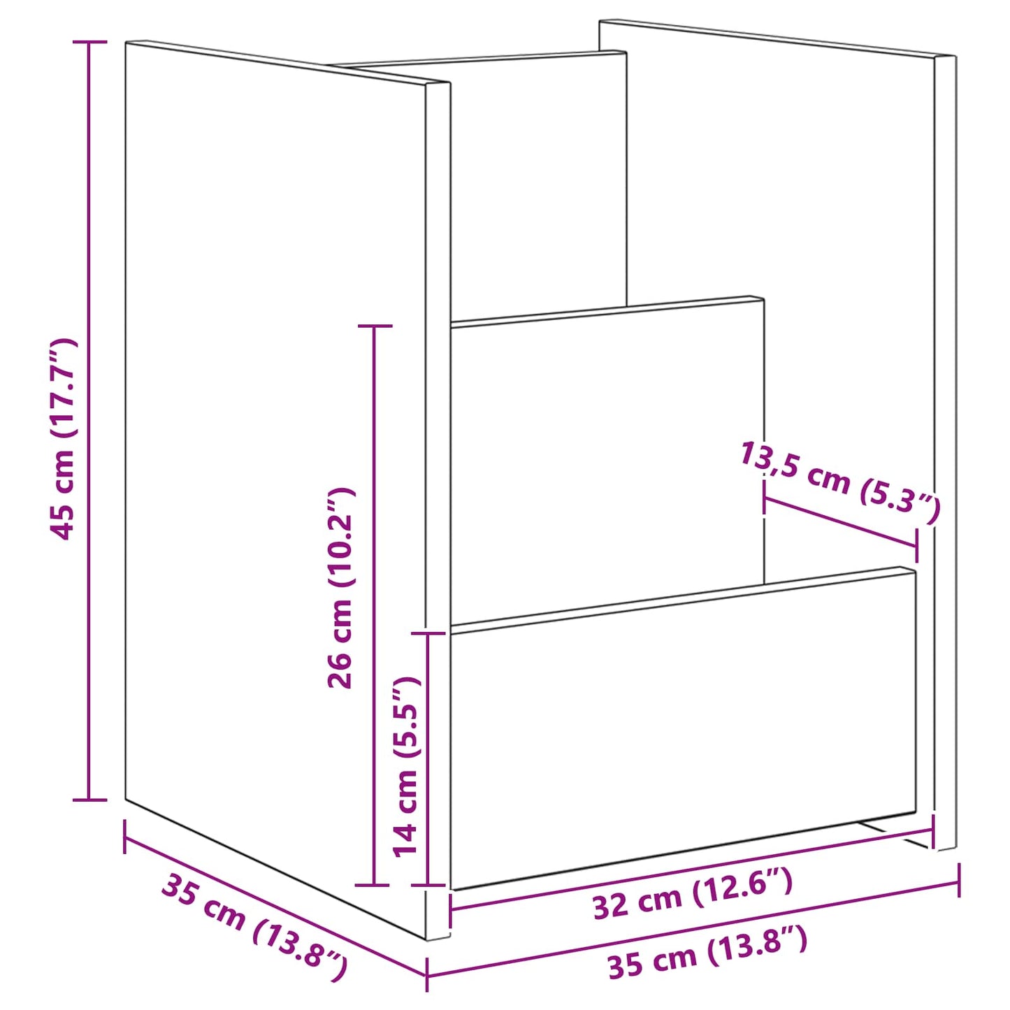 Scaffale per riviste Bianco 35 x 35 x 45 cm Legno multistrato | homemem39