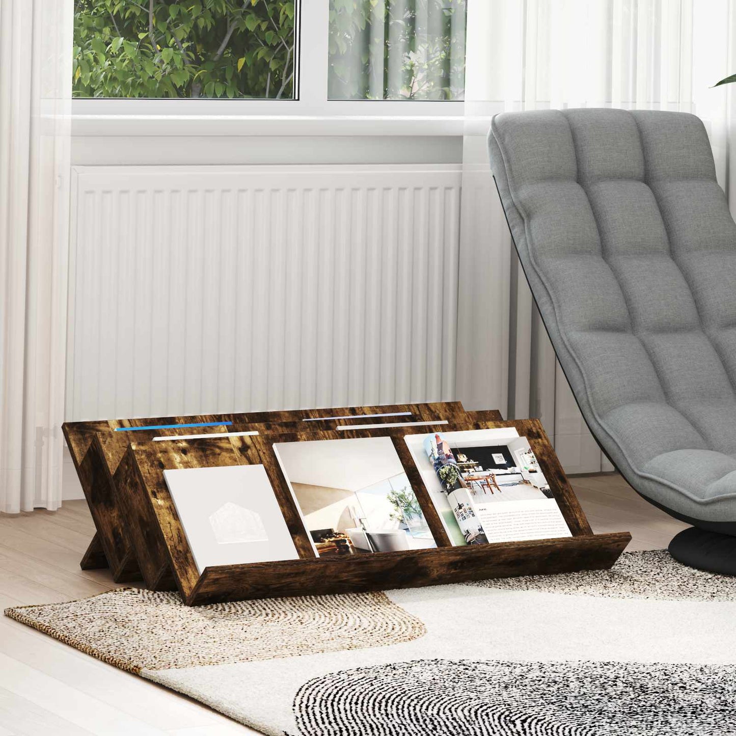 Scaffale per riviste Rovere fumé 90 x 53 x 28,5 cm