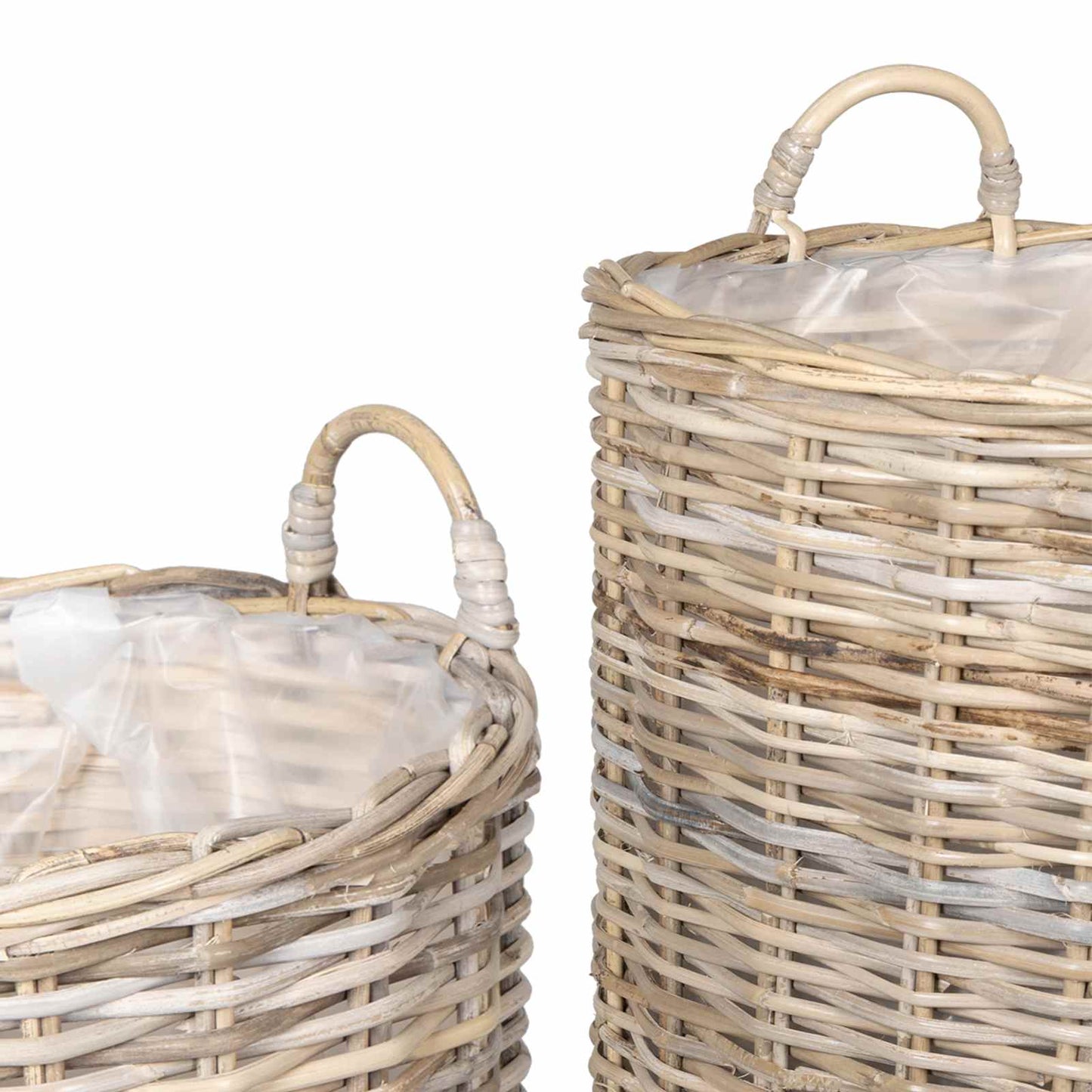 Cestino per piante 2 pz Grigio naturale Rattan Kubu