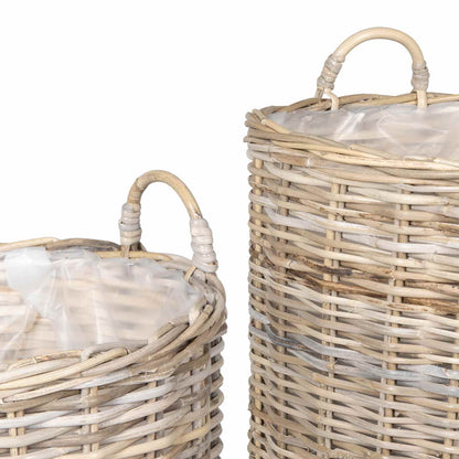 Cestino per piante 2 pz Grigio naturale Rattan Kubu