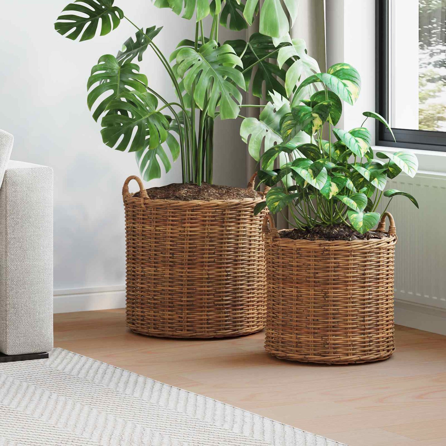 Cestino per piante con archiviazione 2 pcs Marrone Rattan Lacak | homemem39