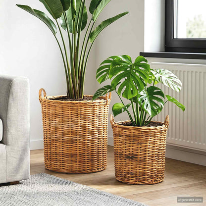 Cestino per piante 2 pz Marrone Naturale Rattan Kubu