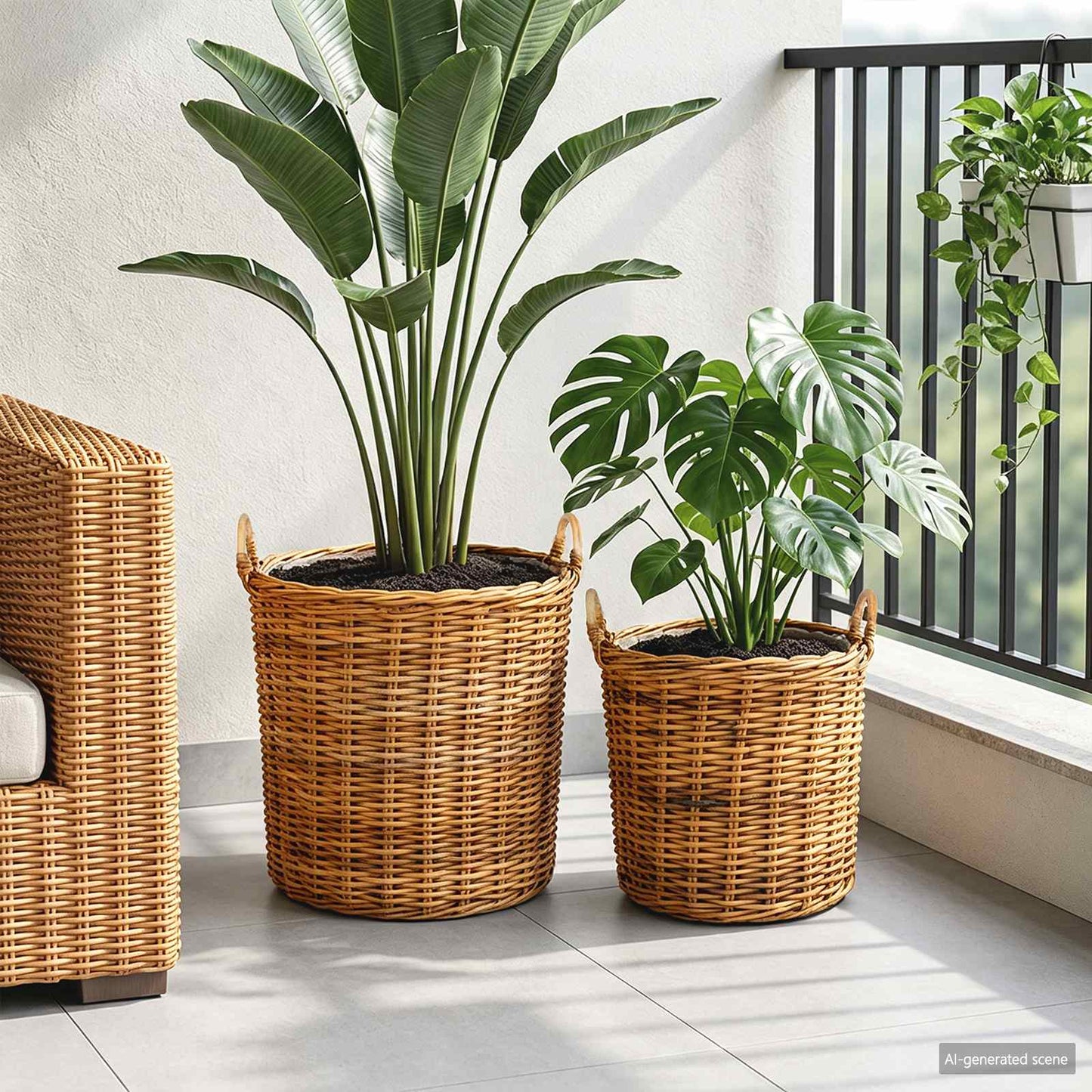 Cestino per piante 2 pz Marrone Naturale Rattan Kubu