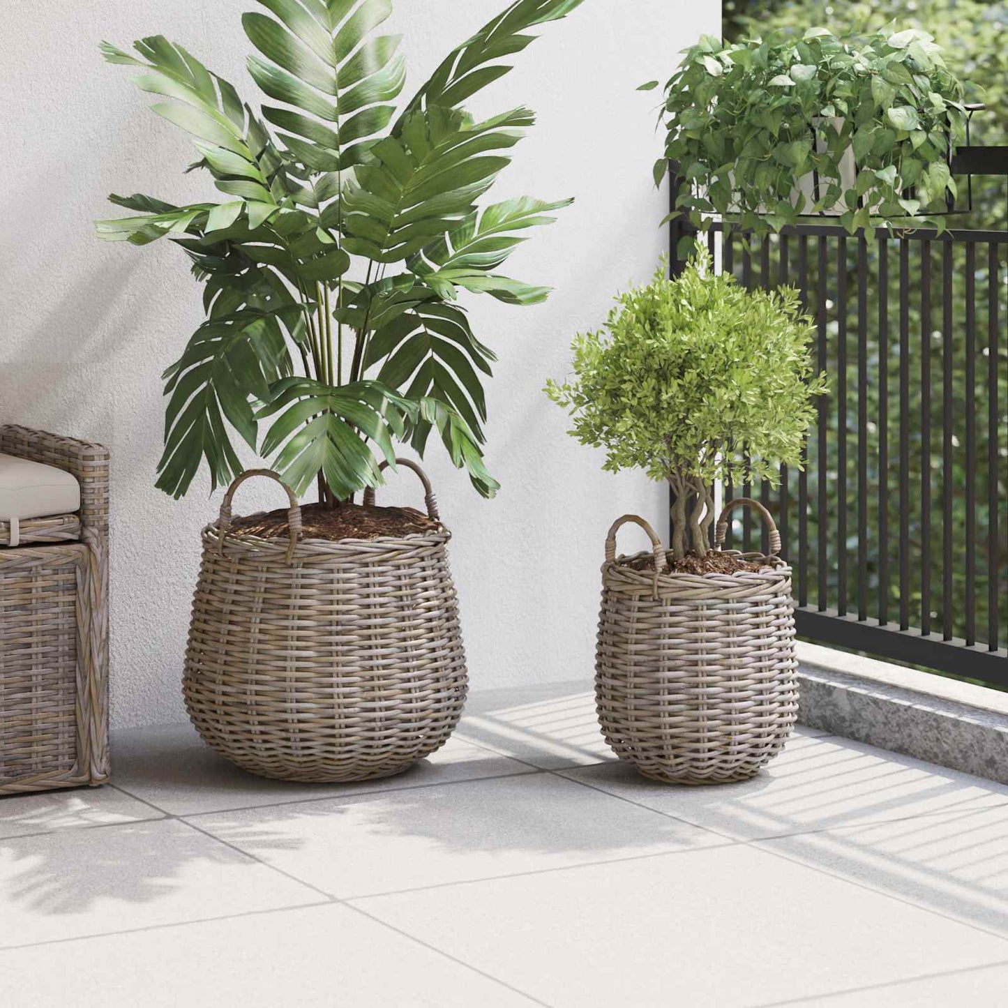 Cestino per piante con archiviazione 2 pcs Grigio Rattan Lacak | homemem39