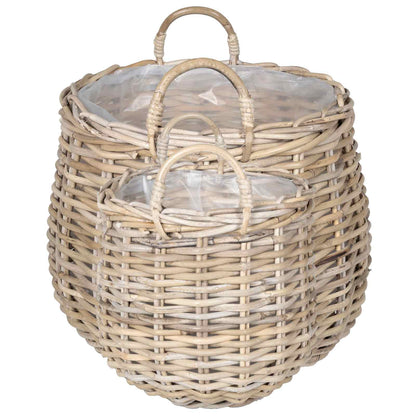 Cestino per piante 2 pz Grigio naturale Rattan Kubu