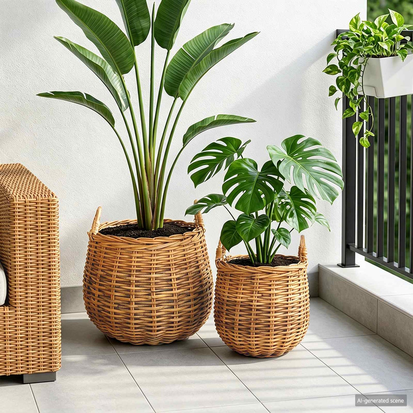 Cestino per piante 2 pz Marrone Naturale Rattan Kubu