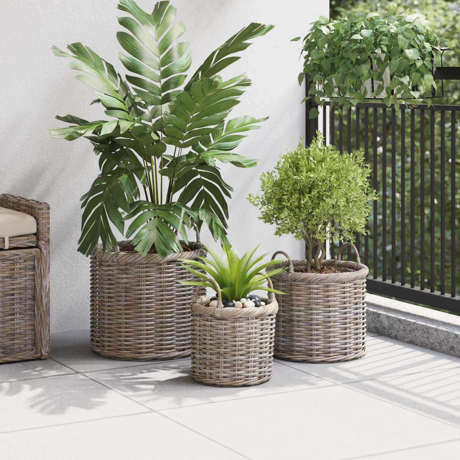 Cesto per Piante 3 pcs Grigio Kubu Rattan Kubu | homemem39