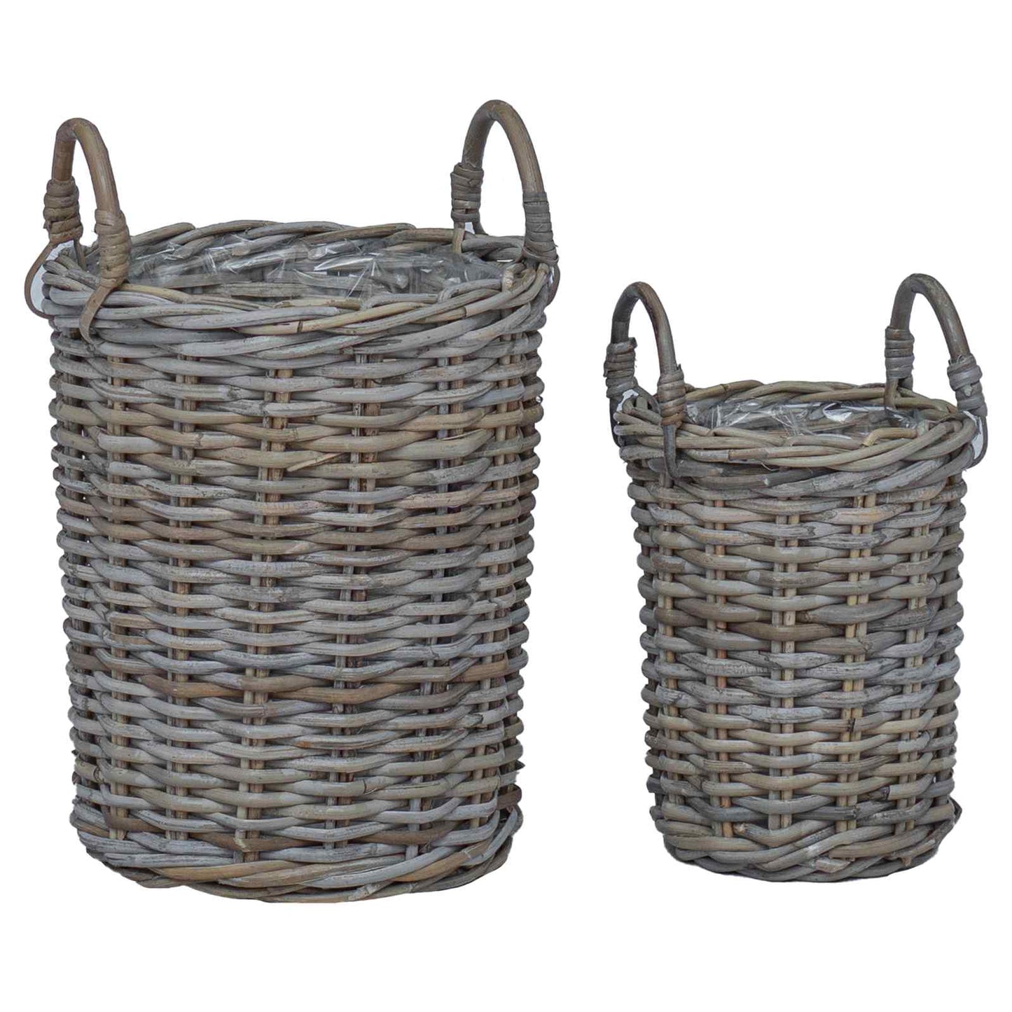 Cesto per Piante 2 pz Grigio naturale Rattan Kubu