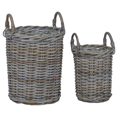 Cesto per Piante 2 pz Grigio naturale Rattan Kubu