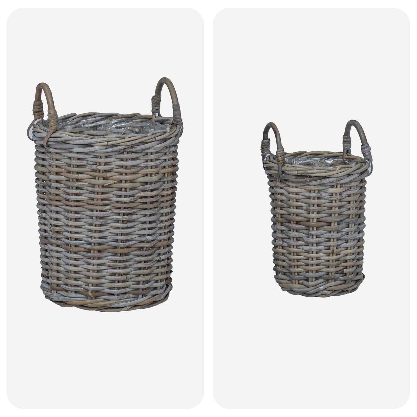 Cesto per Piante con archiviazione 2 pcs Grigio Rattan Kubu | homemem39