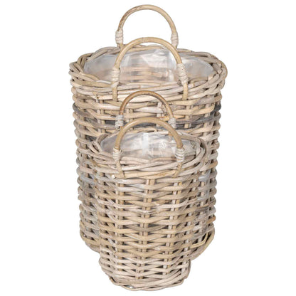 Cesto per Piante 2 pz Grigio naturale Rattan Kubu