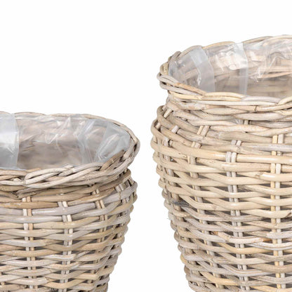 Cesto per Piante 2 pz Grigio naturale Rattan Kubu