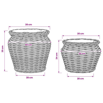 Cesto per Piante 2 pz Grigio naturale Rattan Kubu