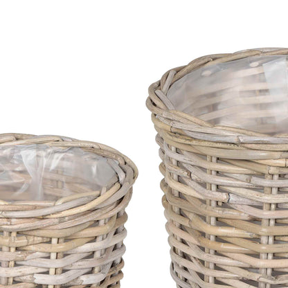Cestino per Piante 2 pz Grigio naturale Rattan Kubu