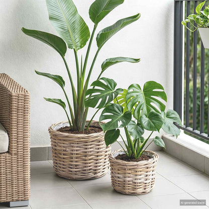 Cestino per Piante 2 pz Grigio naturale Rattan Kubu