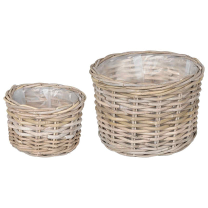 Cestino per Piante 2 pz Grigio naturale Rattan Kubu