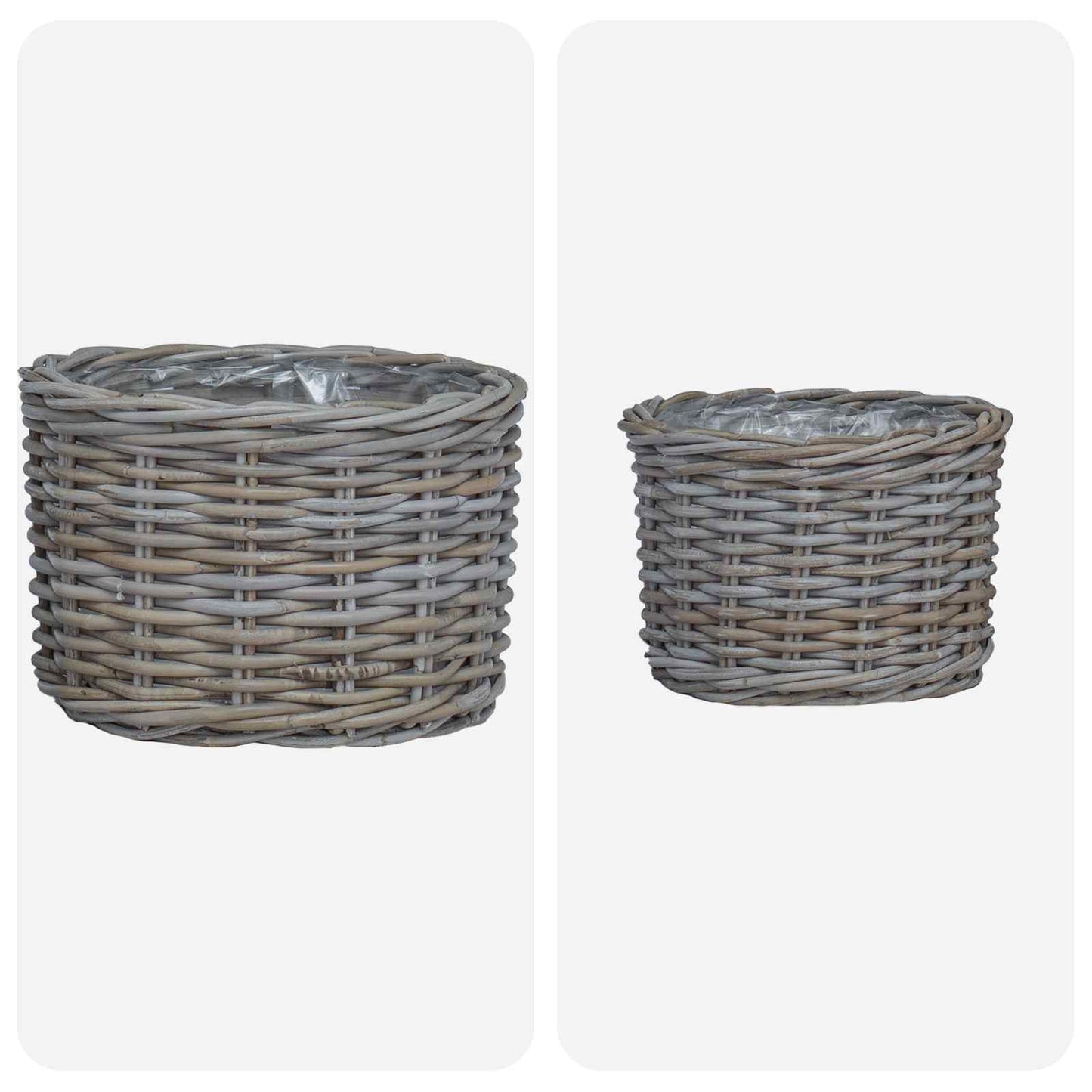 Cestino per Piante con archiviazione 2 pcs Grigio Rattan Kubu | homemem39