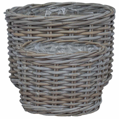 Cestino per Piante con archiviazione 2 pcs Grigio Rattan Kubu | homemem39