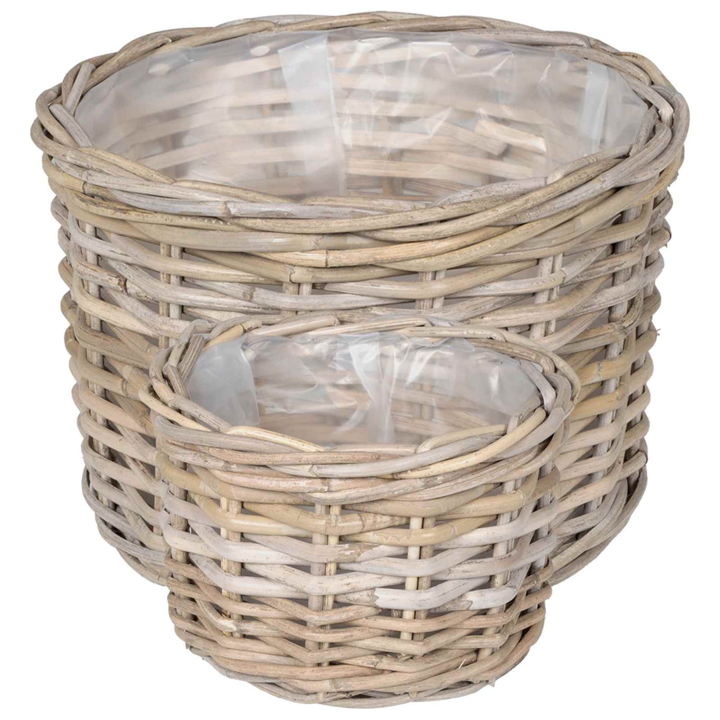 Cestino per Piante 2 pz Grigio naturale Rattan Kubu