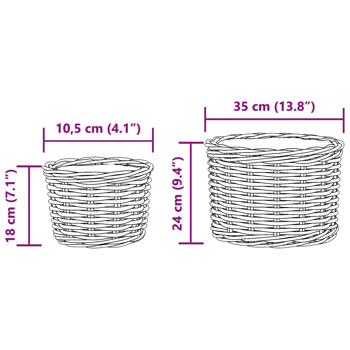 Cestino per Piante con archiviazione 2 pcs Grigio Rattan Kubu | homemem39