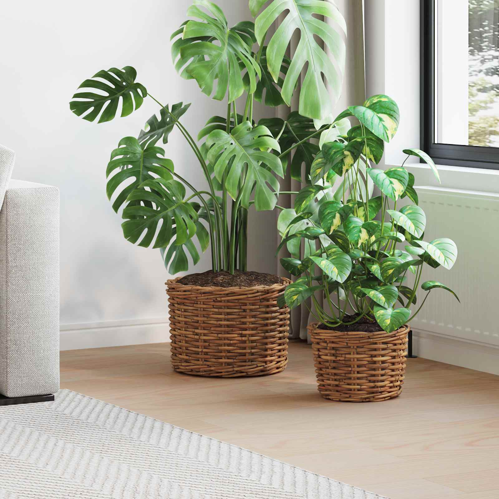 Cestino per Piante con archiviazione 2 pcs Marrone Rattan Kubu | homemem39