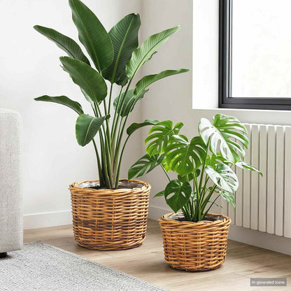 Cestino per Piante 2 pz Marrone Naturale Rattan Kubu