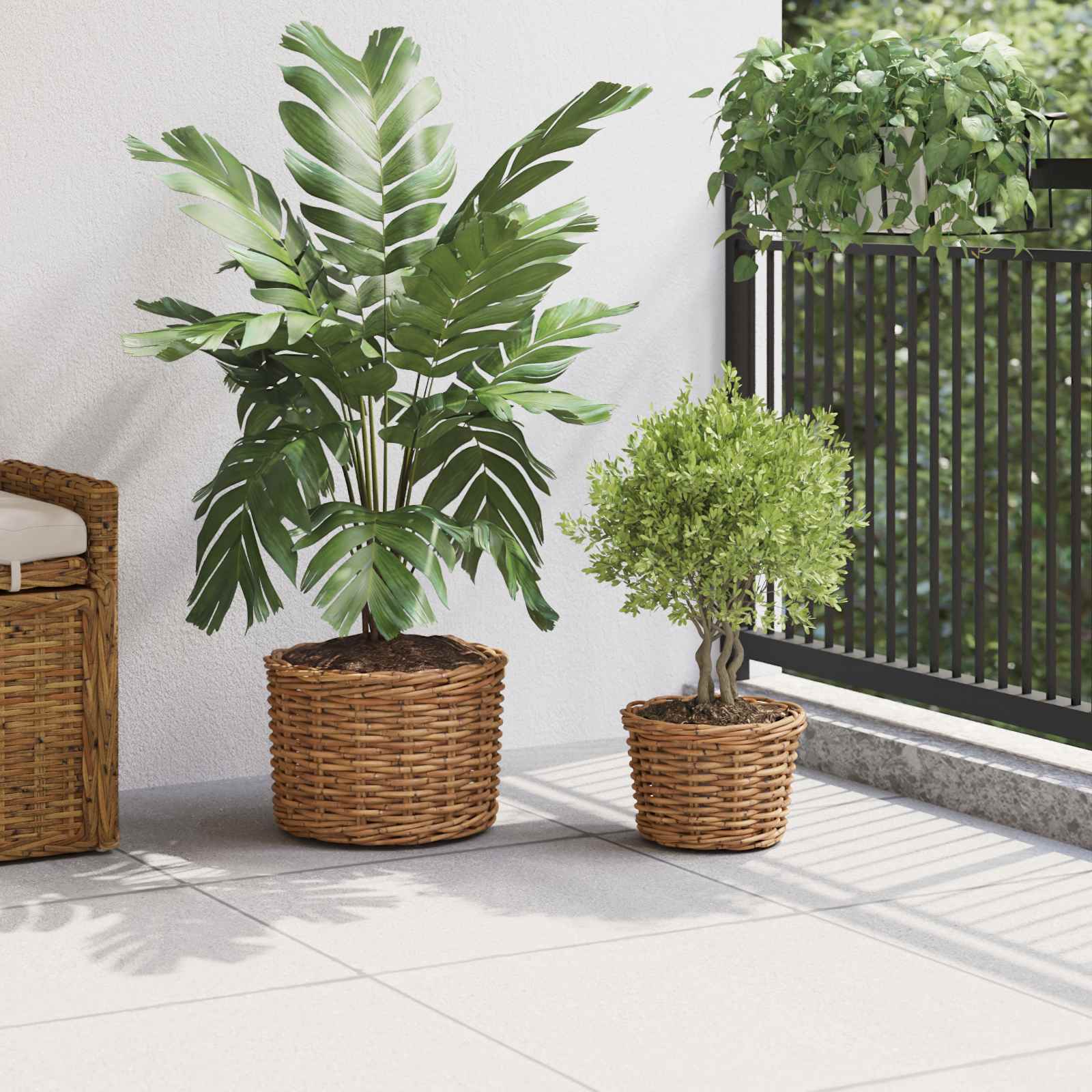 Cestino per Piante con archiviazione 2 pcs Marrone Rattan Kubu | homemem39