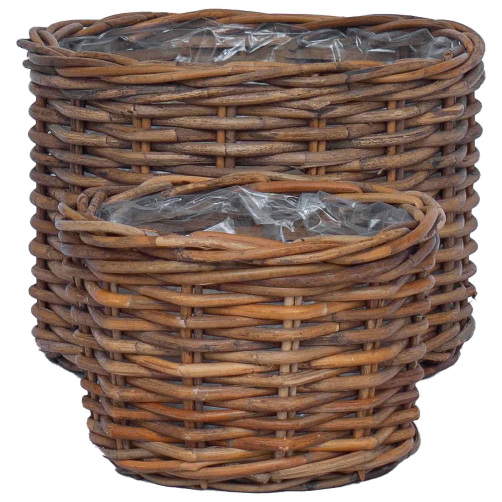 Cestino per Piante con archiviazione 2 pcs Marrone Rattan Kubu | homemem39