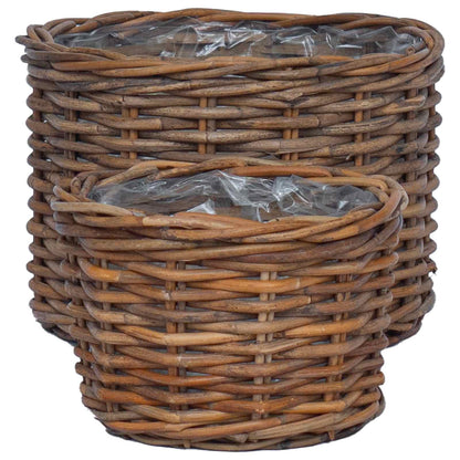 Cestino per Piante con archiviazione 2 pcs Marrone Rattan Kubu | homemem39