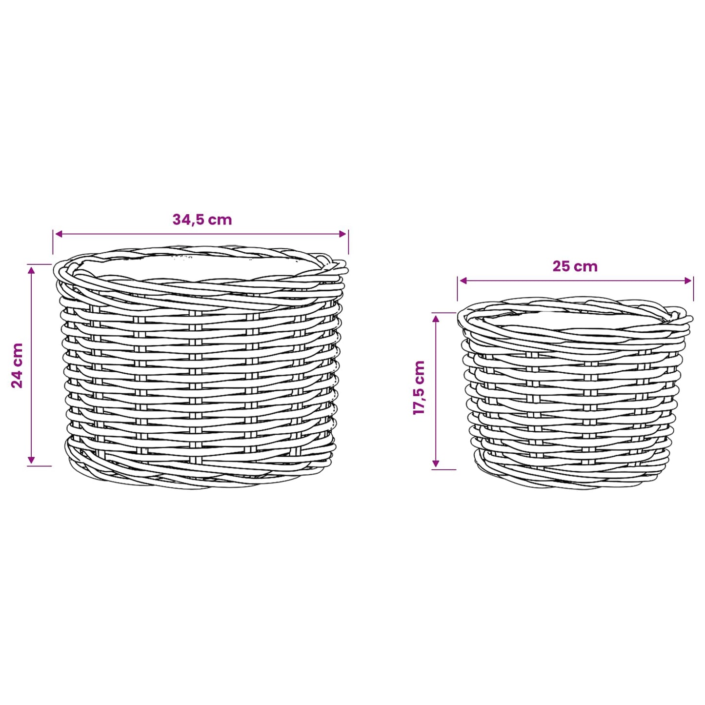 Cestino per Piante 2 pz Marrone Naturale Rattan Kubu