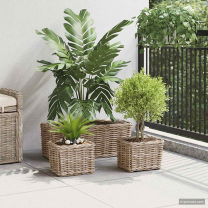 Cestino da Vaso 3 pz Grigio naturale Rattan Kubu
