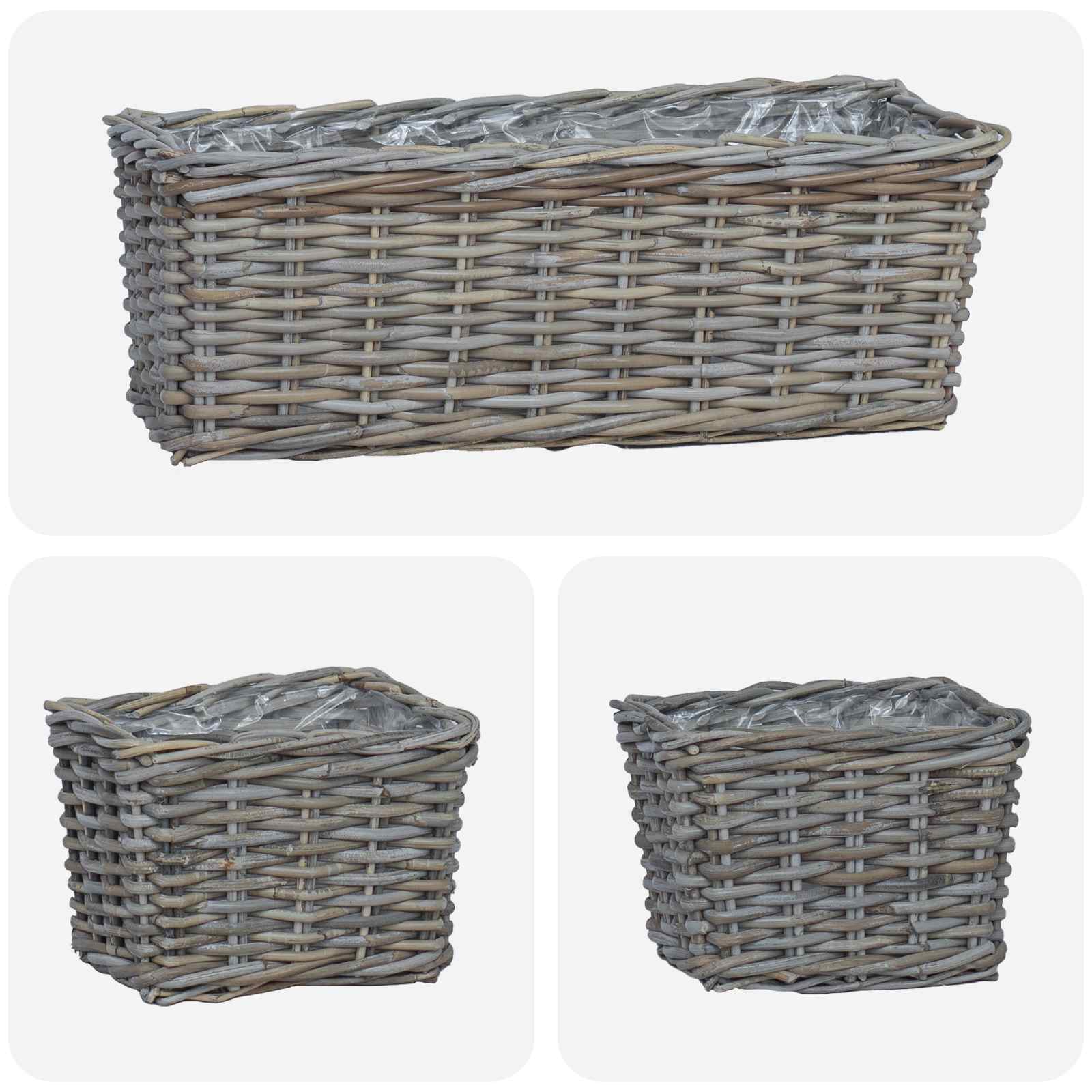 Cestino da Vaso con archiviazione 3 pcs Grigio Rattan Kubu | homemem39