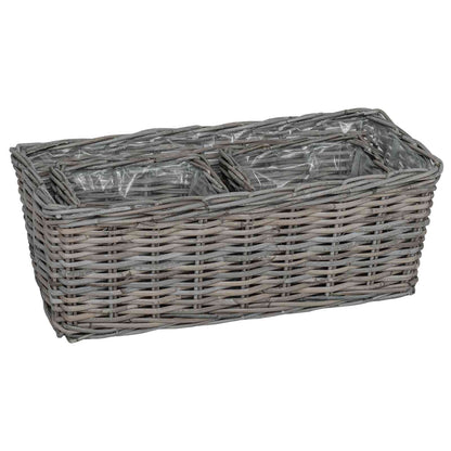 Cestino da Vaso con archiviazione 3 pcs Grigio Rattan Kubu | homemem39
