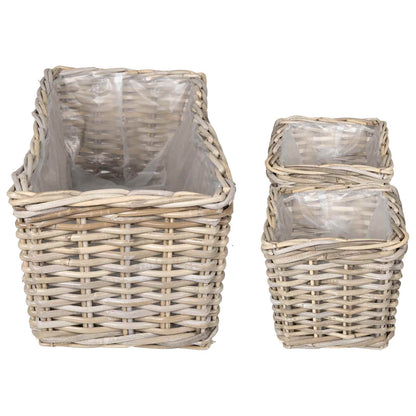 Cestino da Vaso 3 pz Grigio naturale Rattan Kubu