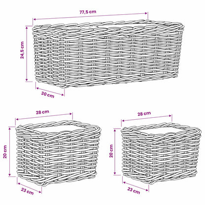 Cestino da Vaso 3 pz Grigio naturale Rattan Kubu