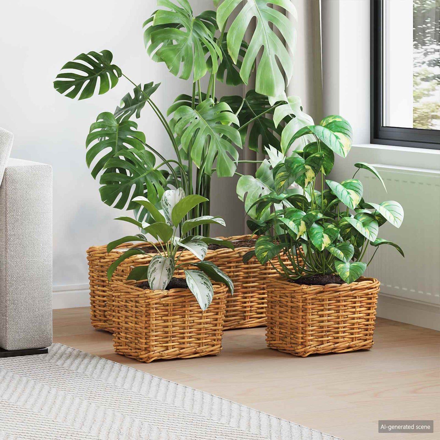 Cestino da Vaso 3 pz Marrone Naturale Rattan Kubu