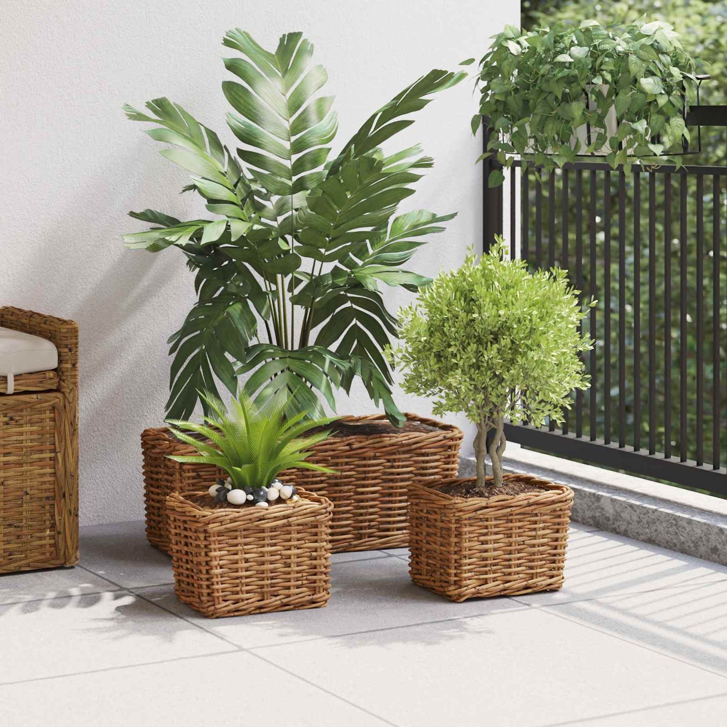 Cestino da Vaso con archiviazione 3 pcs Marrone Rattan Kubu | homemem39
