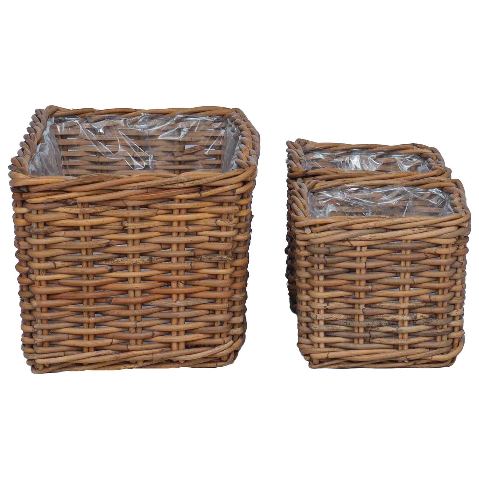 Cestino da Vaso con archiviazione 3 pcs Marrone Rattan Kubu | homemem39