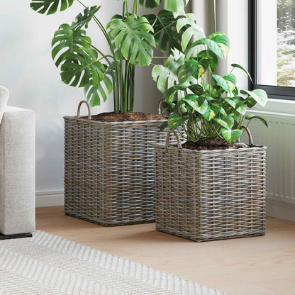 Cestino per Piante con archiviazione 2 pcs Grigio Rattan Lacak | homemem39
