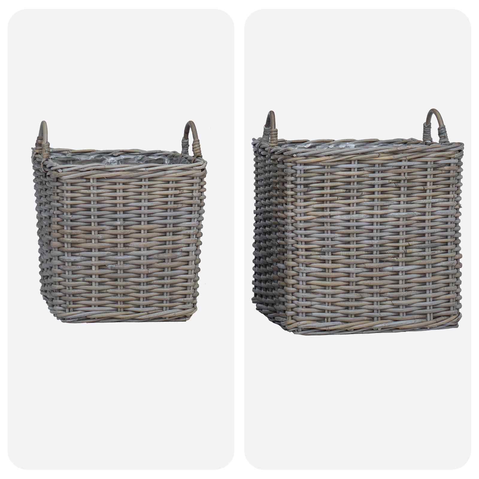 Cestino per Piante con archiviazione 2 pcs Grigio Rattan Lacak | homemem39