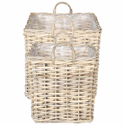 Cestino per Piante 2 pz Grigio naturale Rattan Kubu