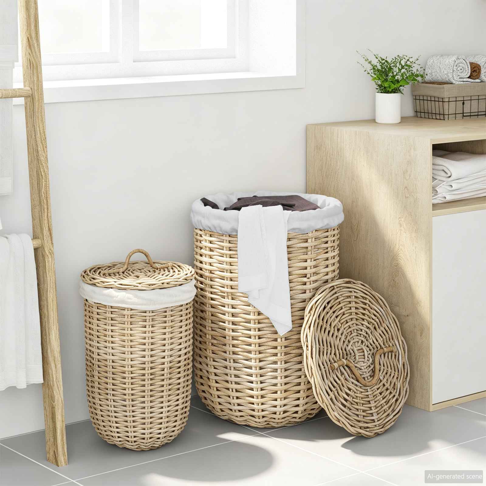 Cesto per la biancheria con coperchio 2 pcs Grigio naturale | homemem39