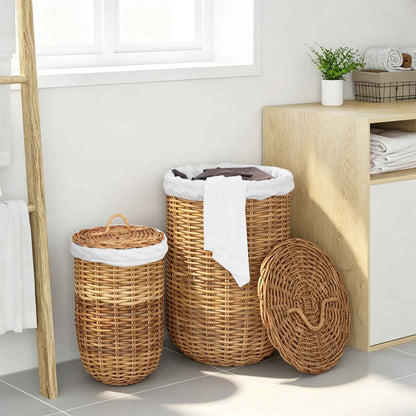 Cesto per la biancheria con coperchio 2 pcs Marrone Naturale | homemem39
