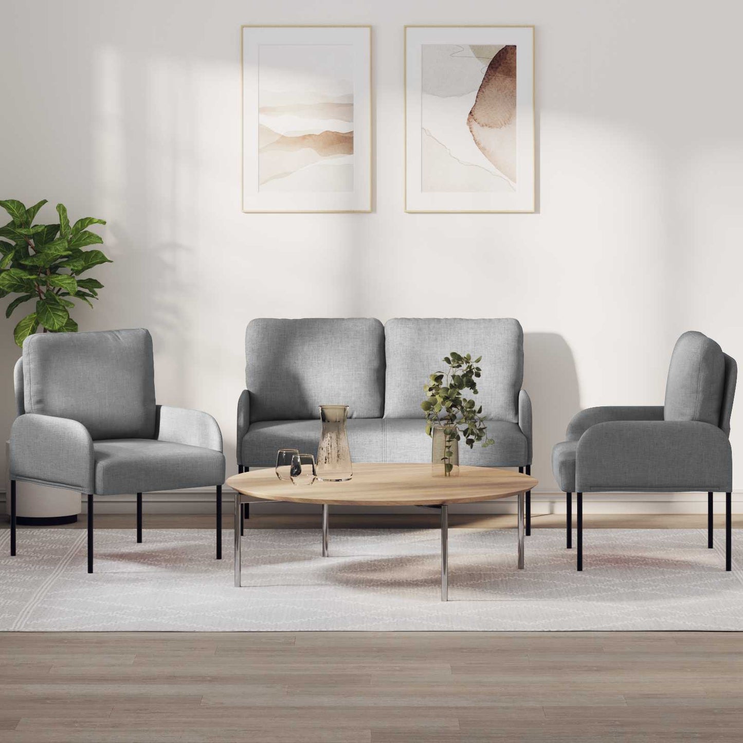 Set divani con cuscino 3 pcs Grigio chiaro 115 x 56 x 80 cm | homemem39