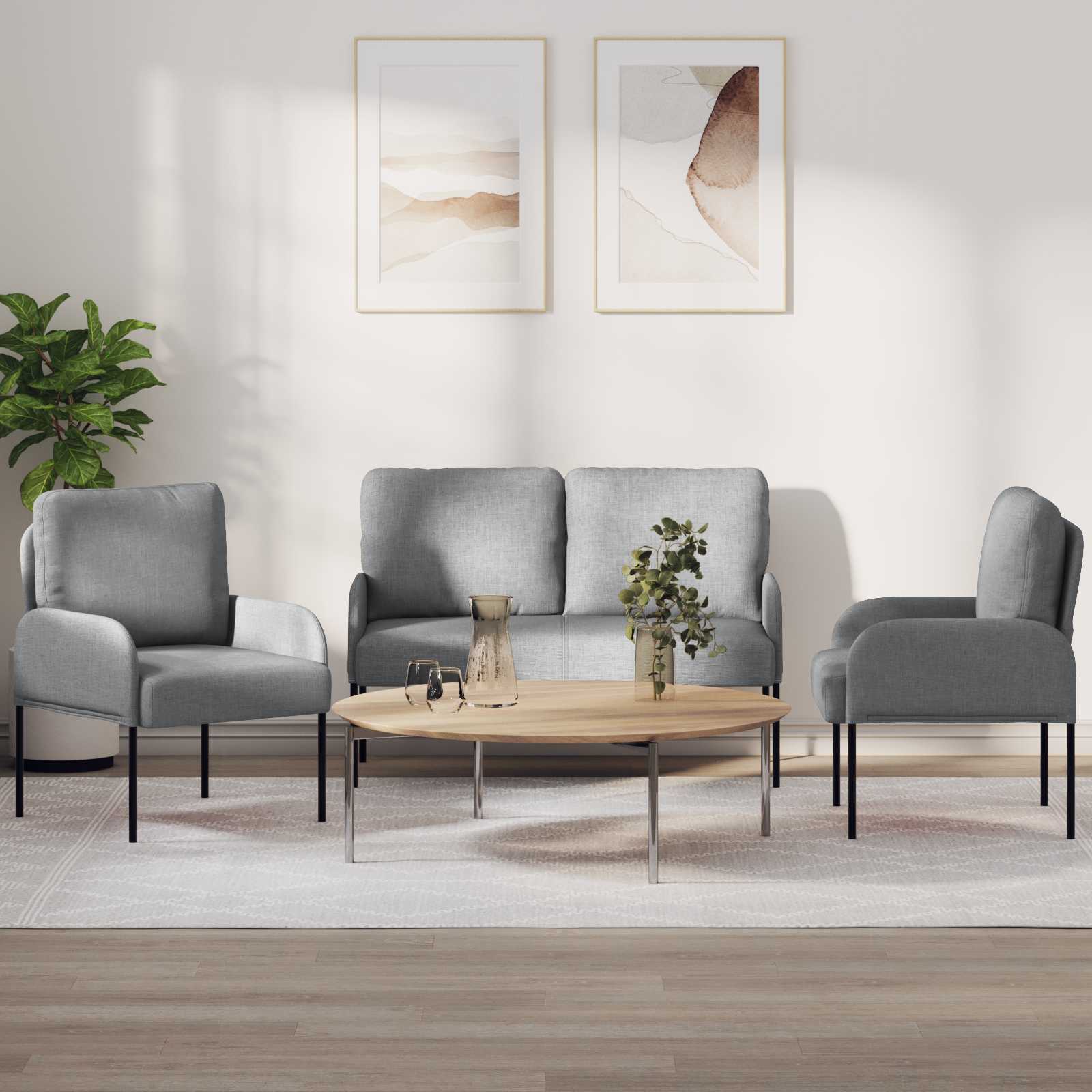 Set divani con cuscino 3 pcs Grigio chiaro 115 x 56 x 80 cm | homemem39