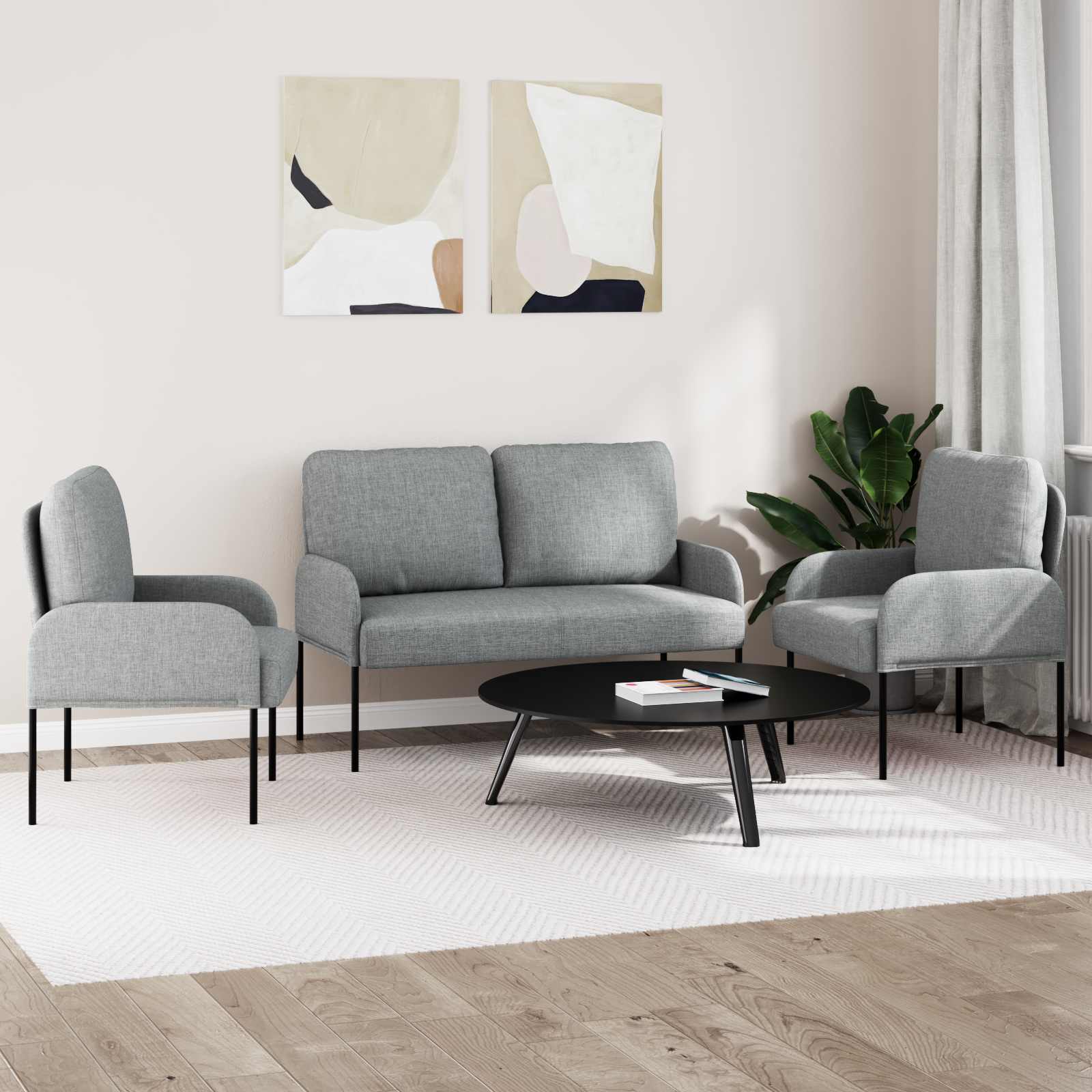Set divani con cuscino 3 pcs Grigio chiaro 115 x 56 x 80 cm | homemem39